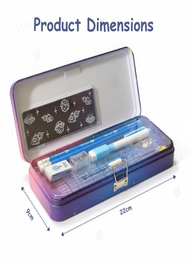 JOUET Stationery Gift Set for Kids & Boys Double Decker Metal Pencil Box School Supplies Combo with Ruler, Eraser, Pencils & Sharpener (Astronaut) - Image 3