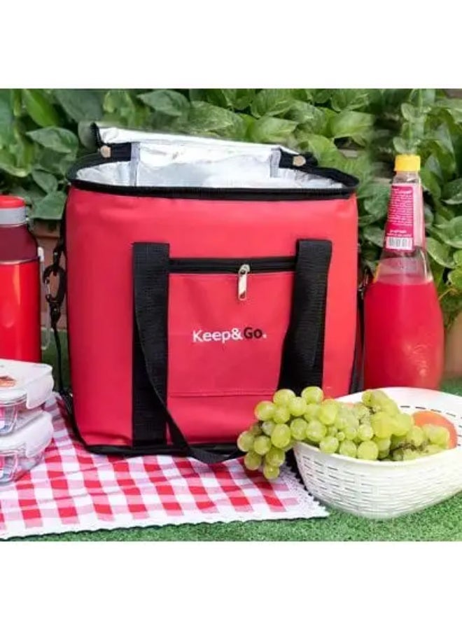 Thermal fabric food storage bag, 29×23×30 cm - Red