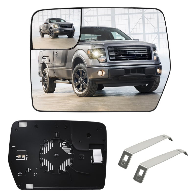 TOPMAX F150 Driver Left Side Mirror Glass Replacement Compatible with 20112014 Ford F150 with Holder Convex Heated Mirror for BL3Z17K707E