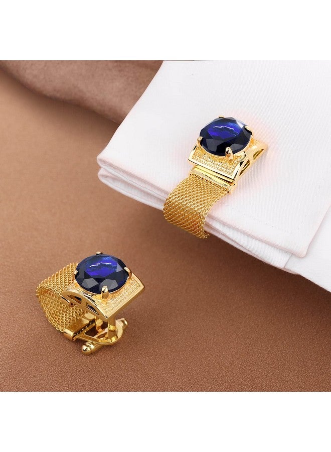 هاوسن أزرار أكمام للرجال مع سلسلة - إكسسوارات قميص من الحجر والذهب اللامع - هدايا حفلات للشباب (كريستال) - Image 2