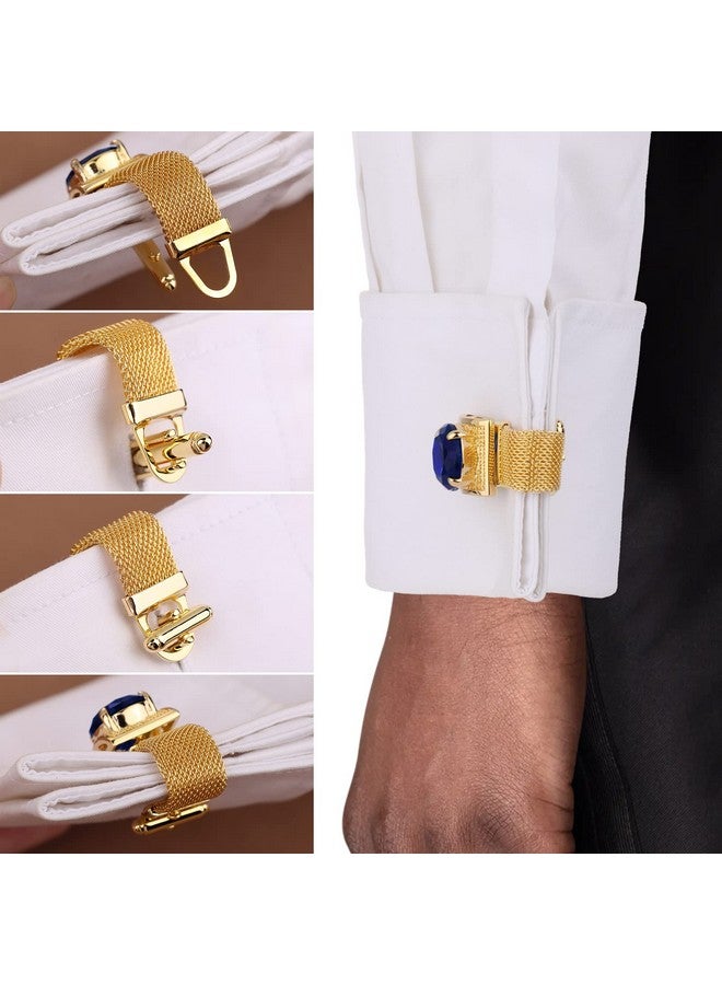 هاوسن أزرار أكمام للرجال مع سلسلة - إكسسوارات قميص من الحجر والذهب اللامع - هدايا حفلات للشباب (كريستال) - Image 4