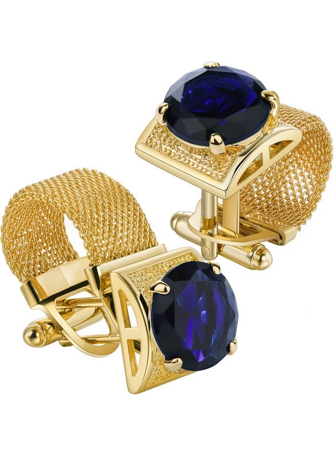 هاوسن أزرار أكمام للرجال مع سلسلة - إكسسوارات قميص من الحجر والذهب اللامع - هدايا حفلات للشباب (كريستال) - Image 1