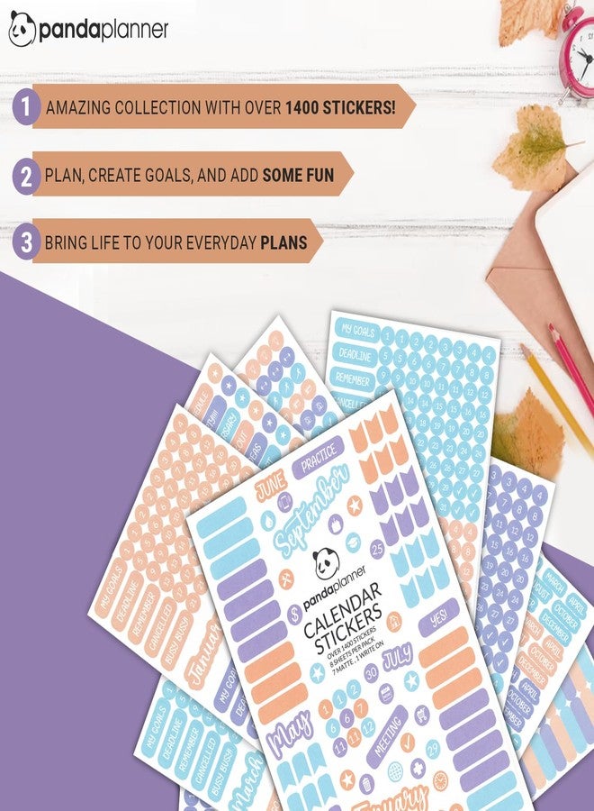 Panda Planner Calendar Planner Stickers - Daily Weekly Monthly Sticker Pack for Planners - Colorful Calendar Stickers Set for Calendar Decorating Journals (Pack of 10 Sheets) - Image 5