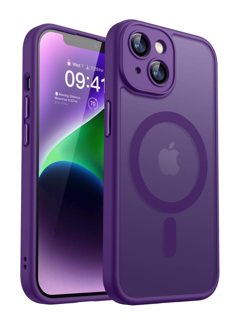 ESCASE Magnetic Cover for iPhone 14 (6.1 Inches) MagSafe Compatible [Full Camera Protection], Translucent Matte Slim Protective Shockproof Case, Purple - Image 1
