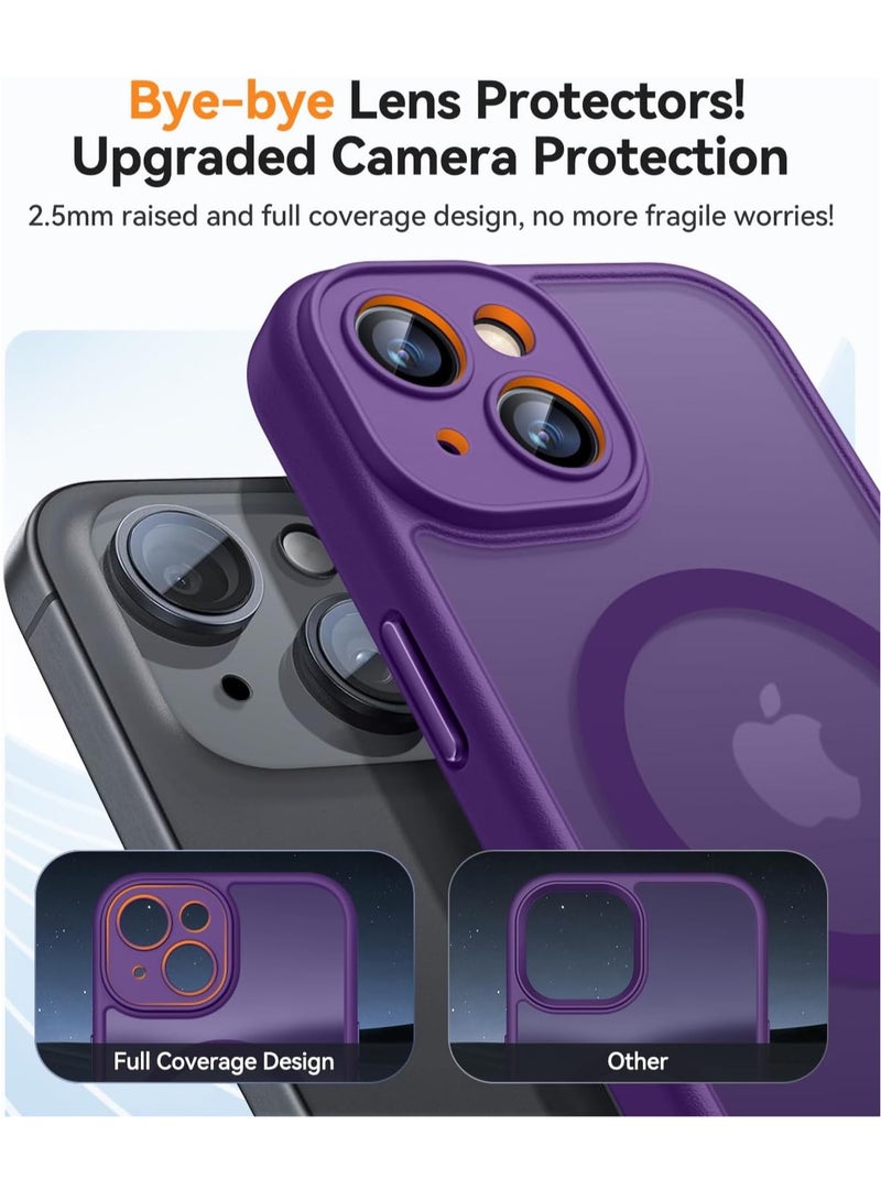 ESCASE Magnetic Cover for iPhone 14 (6.1 Inches) MagSafe Compatible [Full Camera Protection], Translucent Matte Slim Protective Shockproof Case, Purple - Image 3