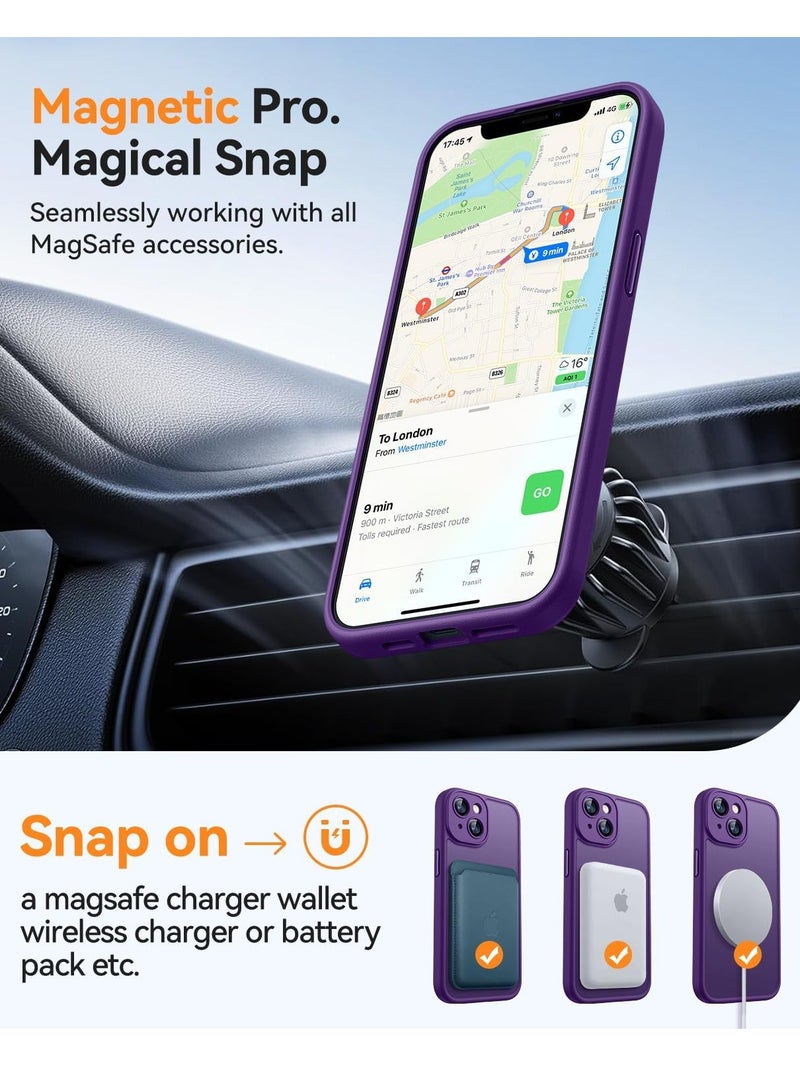 ESCASE Magnetic Cover for iPhone 14 (6.1 Inches) MagSafe Compatible [Full Camera Protection], Translucent Matte Slim Protective Shockproof Case, Purple - Image 4