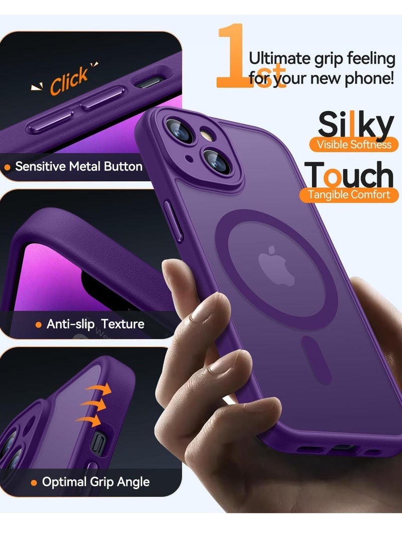 ESCASE Magnetic Cover for iPhone 14 (6.1 Inches) MagSafe Compatible [Full Camera Protection], Translucent Matte Slim Protective Shockproof Case, Purple - Image 5