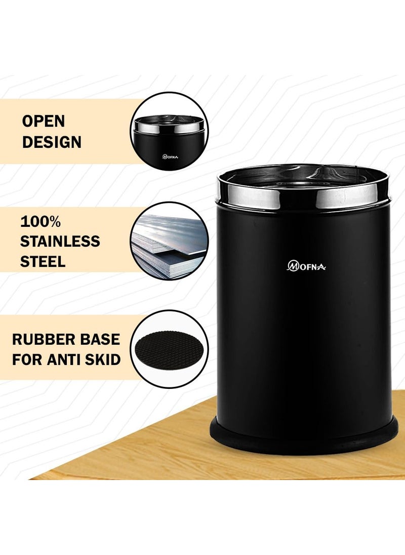 mofna mofna Stainless Steel Open Type Solid Dustbin Without Lid Recycle Bin Trash Can Paper Bin Modern and Durable Waste Management Solution 8x12 Inch 10 Liter Black  - Image 3