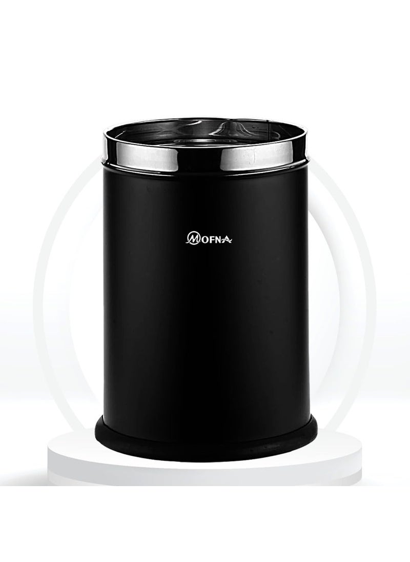 mofna mofna Stainless Steel Open Type Solid Dustbin Without Lid Recycle Bin Trash Can Paper Bin Modern and Durable Waste Management Solution 8x12 Inch 10 Liter Black  - Image 1