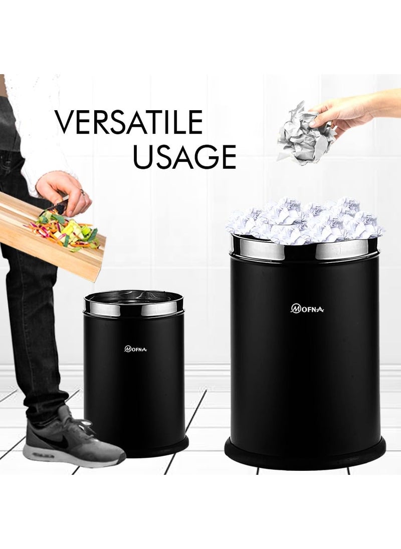 mofna mofna Stainless Steel Open Type Solid Dustbin Without Lid Recycle Bin Trash Can Paper Bin Modern and Durable Waste Management Solution 8x12 Inch 10 Liter Black  - Image 4