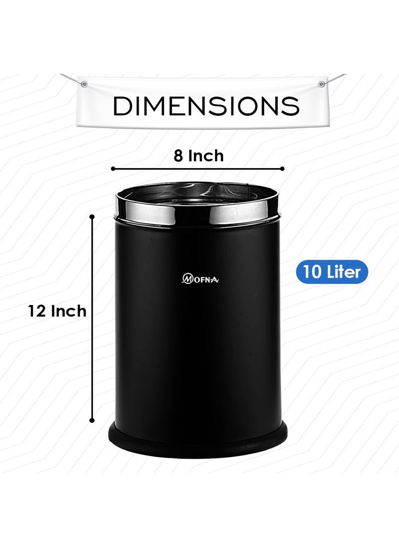 mofna mofna Stainless Steel Open Type Solid Dustbin Without Lid Recycle Bin Trash Can Paper Bin Modern and Durable Waste Management Solution 8x12 Inch 10 Liter Black  - Image 2