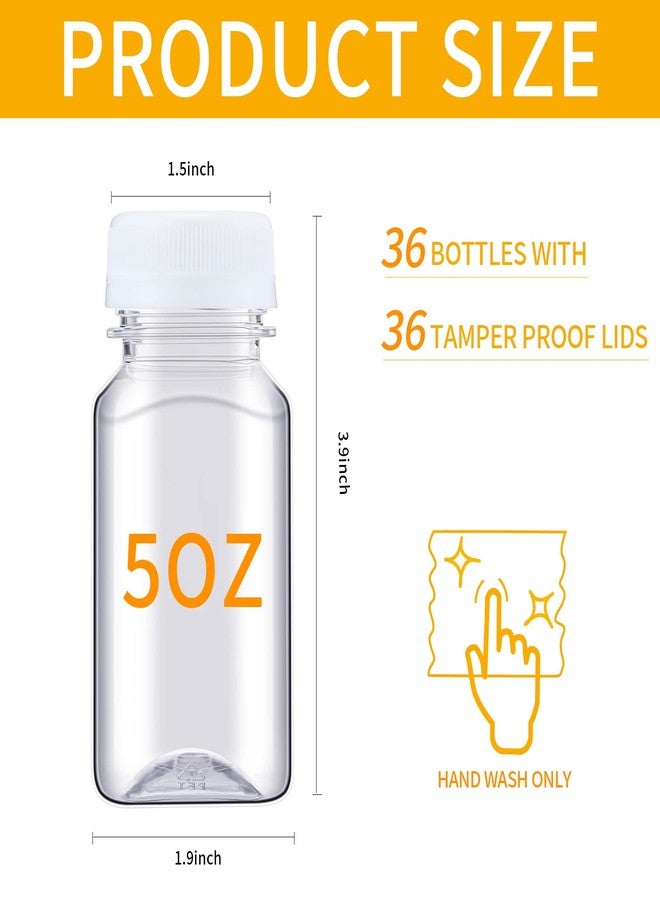 نوجو عبوة نوجو من 36 زجاجة عصير بلاستيكية سعة 5 أونصة مع أغطية، عبوات مشروبات شفافة قابلة لإعادة الاستخدام، زجاجة مياه صغيرة مع قمع وفرشاة لعصر الحليب والشرب (غطاء أبيض) - Image 2