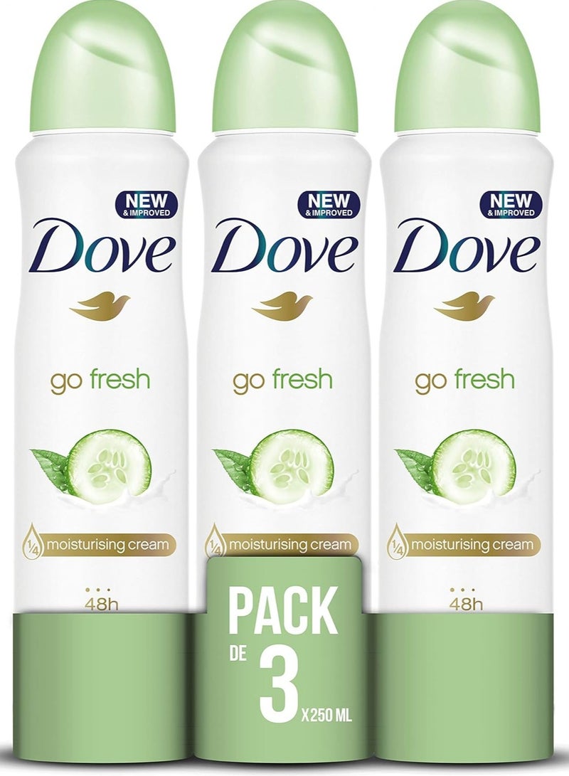 Dove Go Fresh, Deodorant Spray Cucumber and Green Tea 3 x 250ml - Image 1
