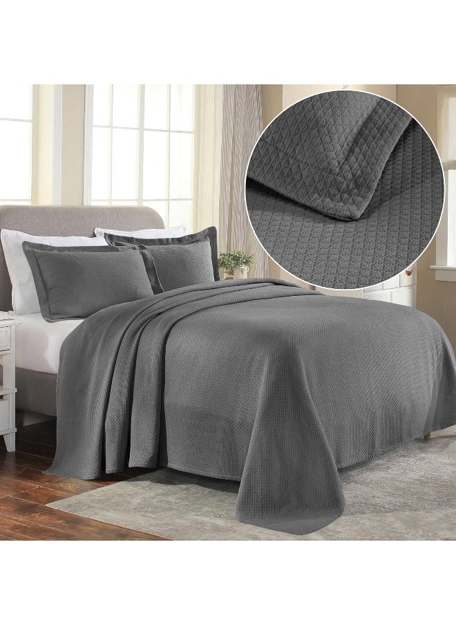 Superior Superior Solitaire Cotton 2 Piece Bedspread Set, Home Bed Decor, Decorative Textured Bed Spread, 1 Pillow Sham, Airy Blanket, Matelasse Coverlet Bedding, All-Season Accent Blanket, Twin, Grey  - Image 2