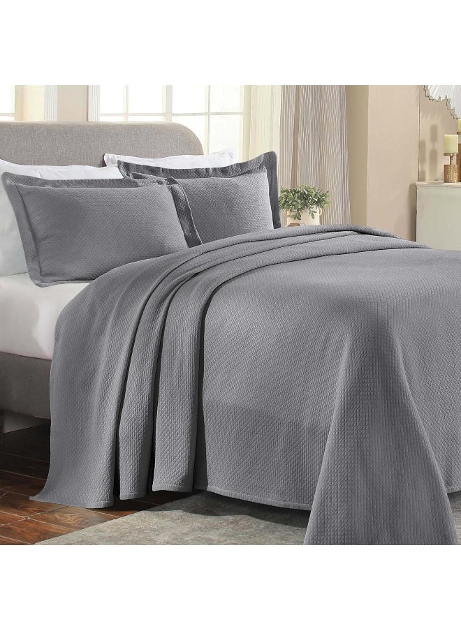 Superior Superior Solitaire Cotton 2 Piece Bedspread Set, Home Bed Decor, Decorative Textured Bed Spread, 1 Pillow Sham, Airy Blanket, Matelasse Coverlet Bedding, All-Season Accent Blanket, Twin, Grey  - Image 1