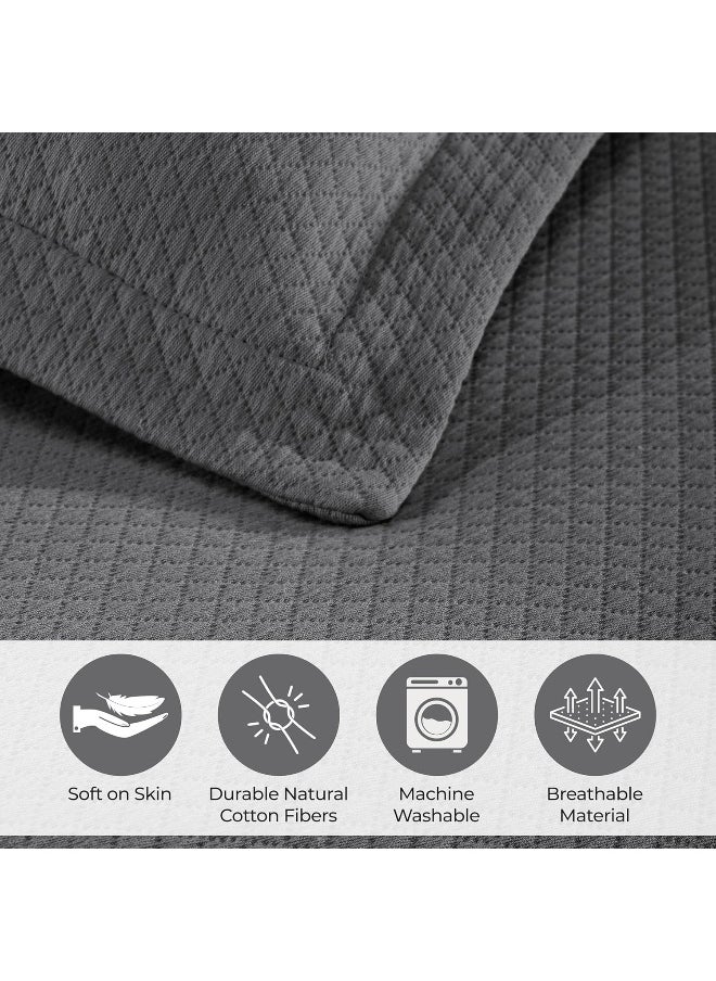 Superior Superior Solitaire Cotton 2 Piece Bedspread Set, Home Bed Decor, Decorative Textured Bed Spread, 1 Pillow Sham, Airy Blanket, Matelasse Coverlet Bedding, All-Season Accent Blanket, Twin, Grey  - Image 3