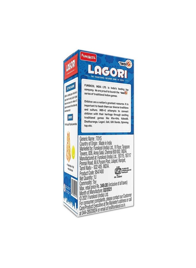 Funskool Games - , Lagori The Traditional Outdoor Games Of India,Classic Seven Stones Game,Premium Wood Blocks And Ball Included, Kids And Family, 2 Teams, Ages 6 And Above - Image 1