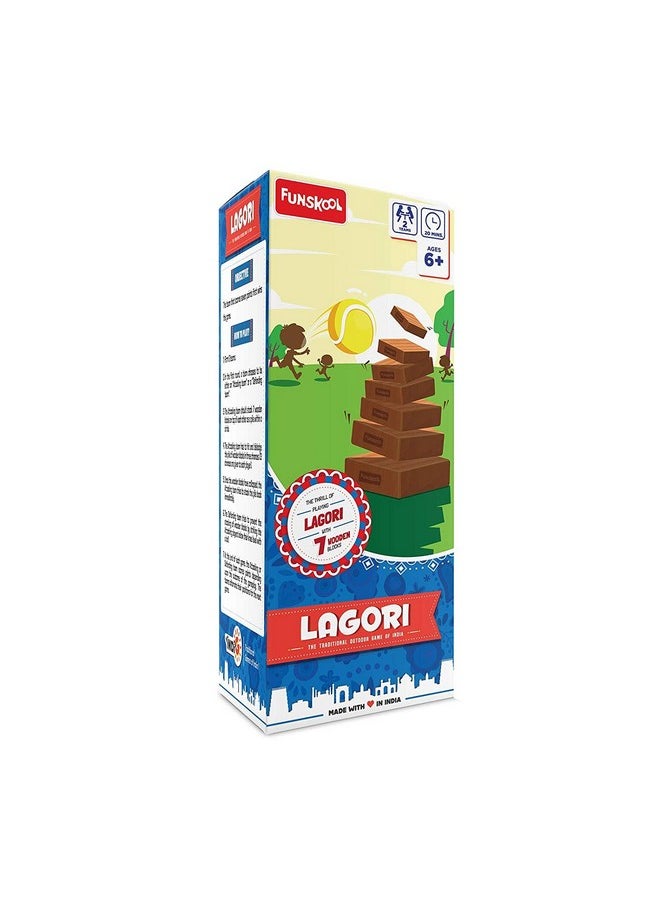 Funskool Games - , Lagori The Traditional Outdoor Games Of India,Classic Seven Stones Game,Premium Wood Blocks And Ball Included, Kids And Family, 2 Teams, Ages 6 And Above - Image 1