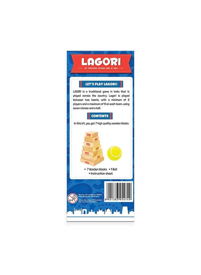 Funskool Games - , Lagori The Traditional Outdoor Games Of India,Classic Seven Stones Game,Premium Wood Blocks And Ball Included, Kids And Family, 2 Teams, Ages 6 And Above - Image 1