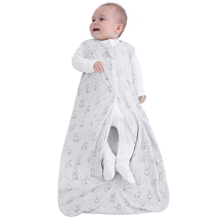 Owlivia Baby Sleep Sack Organic Cotton Sleeping Bag with 2Way Zipper100 Organic Cotton Wearable BlanketUnisex Sleep SackGray Rabbit 312 Months