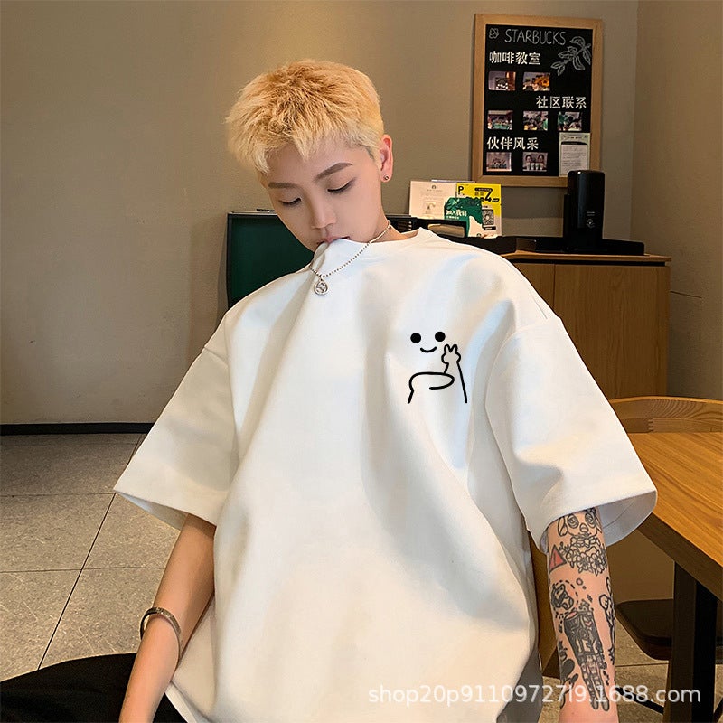 Hong Kong Style Short-Sleeved T-Shirt Men'S Korean Style Ins Style Printed Loose Trendyy Youth Large Size Half-Sleeve - Image 1