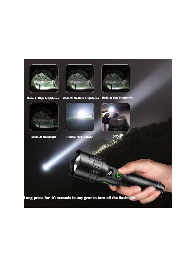 S-TOP Led Flashlight Rechargeable 30000 High Lumens,IPX6 Waterproof Torch Light, 6 Modes Type-C Fast Charging Torches,Zoomable Flashlights for Camping Hiking Emergency - Image 2