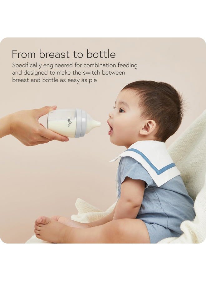 Quark BuubiBottle Max Slow Flow Bottle for Newborn Babies by Quark - with Anti-Colic RealFeel to Simulate Breastfeeding - BPA-Free, PVC-Free, Toxin-Free - 8 Oz Bottle with Lid, 2 Pack - Gray - Image 3