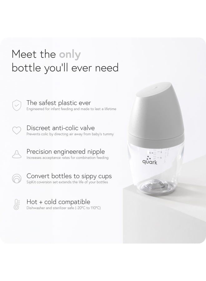 Quark BuubiBottle Max Slow Flow Bottle for Newborn Babies by Quark - with Anti-Colic RealFeel to Simulate Breastfeeding - BPA-Free, PVC-Free, Toxin-Free - 8 Oz Bottle with Lid, 2 Pack - Gray - Image 2