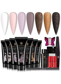 Saviland Poly Gel Nail Extension Kit 7 Colors Allinone Poly Gel Nail Kit With White Brown Gold Builder Nail Gel Slip Solution Nail Tools For Nails Enhancement Manicure Beginner Starter Kit  - Image 2
