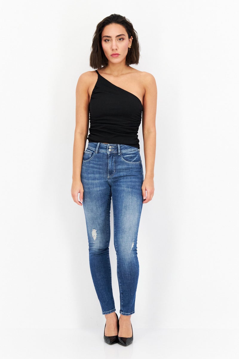 GUESS جينز ضيق للنساء بتصميم شكل مريح، قابل للتمدد، أزرق - Image 3