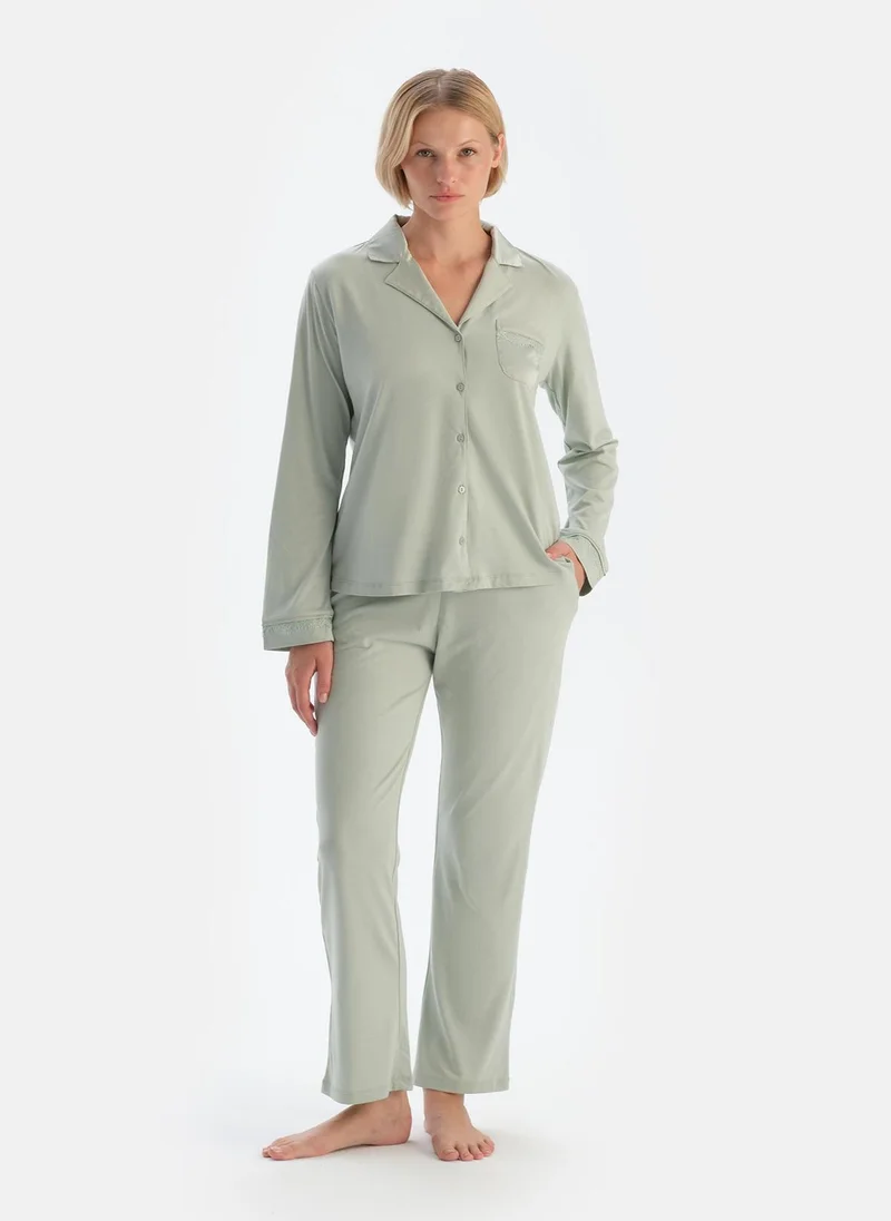 dagi Shirt & Trousers Pajama Set Spread Collar Supreme Mid Rise Sleepwear