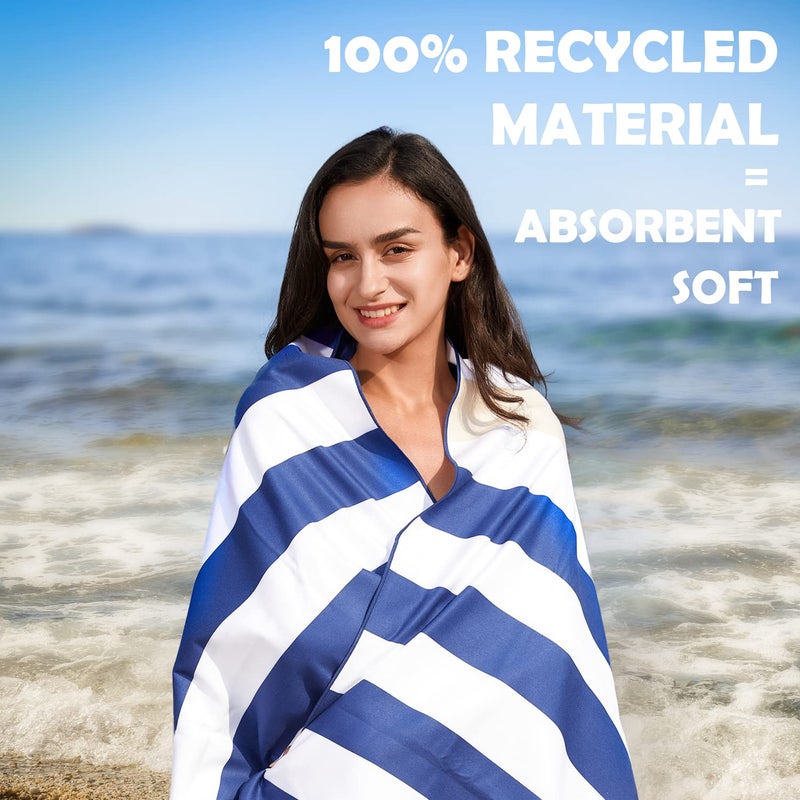 Your Choice Microfiber Quick Dry Sand-Free Beach Towel for Adults & Kids - Oversized, Compact, Lightweight, Absorben - Khaki and Dark Blue Stripe, Extra Large Beach Towel 67x35 - Image 4