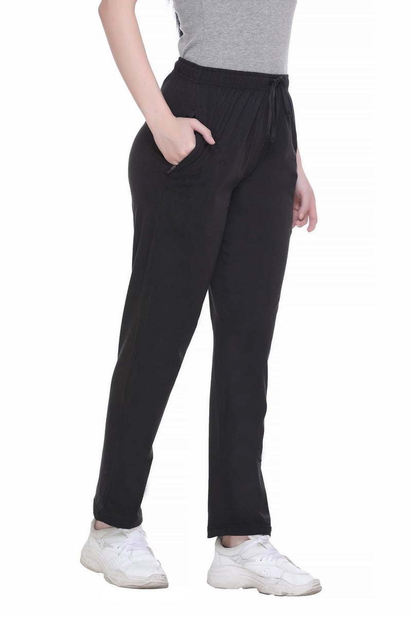 CUPID Women Relaxed Fit Cotton High Rise Lounge Pants, Comfortable Track Pant, Lower, Sports Trouser, Joggers N Daily Gym Wear For Ladies_Black_XL - Image 1