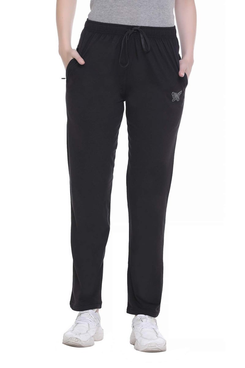 CUPID Women Relaxed Fit Cotton High Rise Lounge Pants, Comfortable Track Pant, Lower, Sports Trouser, Joggers N Daily Gym Wear For Ladies_Black_XL - Image 5