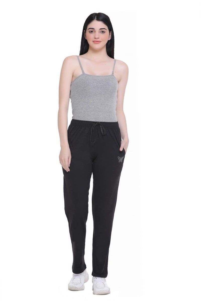 CUPID Women Relaxed Fit Cotton High Rise Lounge Pants, Comfortable Track Pant, Lower, Sports Trouser, Joggers N Daily Gym Wear For Ladies_Black_XL - Image 2
