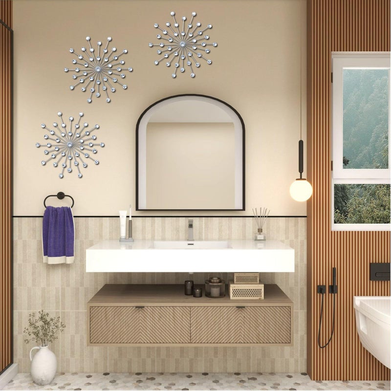 ZEXUIRU 3 Pack Silver Sunburst Wall Decor â€“ Metal Crystal Wall Art with Sparkling Rhinestones, 14â€™â€™/18 Inch Starburst Wall Hanging Set for Living Room Bedroom Bathroom â€“ Modern Bling Home Decorations - Image 4