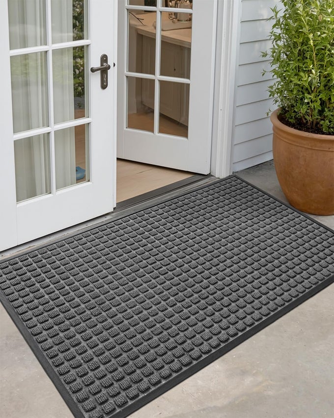 FRONT DOOR MAT OUTSIDE ENTRANCE 3X5 FT RUBBER ENTRY DOORMAT HEAVY DUTY WELCOME MATS NON SLIP FOR INSIDE HOUSE FLOOR ENTRYWAY BACK DOORS EXTERIOR PATIO SQUARES GREY