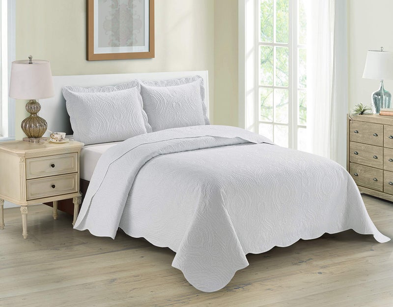Home Collection 3pc Full/Queen Over Size Luxury Embossed Bedspread Set Light Weight Solid White New - Image 1