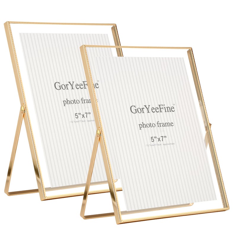 GorYeeFine Gold 6x8'''floating Photo Frame مجموعة من 2 لأحجام الصور (3.5x5''4x6''5x7 '') حافة المعادن البسيطة حافة العائمة العائمة إطارات الصور الذهب من أجل الطاولة/الرف الهدايا الأنيقة للزفاف (حجم الإطار 6 × 8''PICTURE حجم 4x6 '' إلى 5x7 '') - Image 1