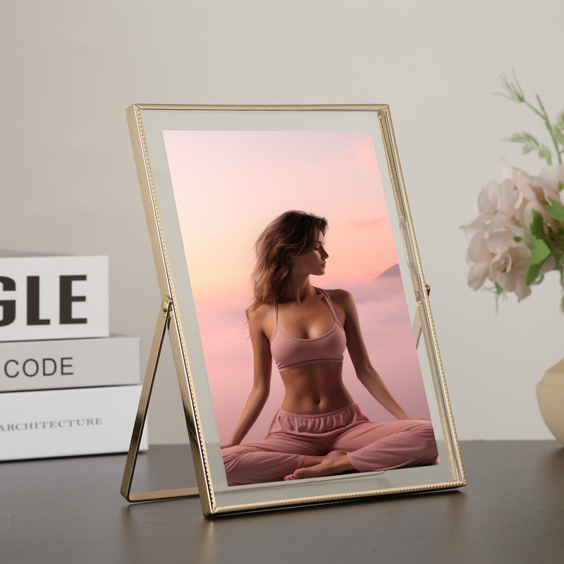 GorYeeFine Gold 6x8'''floating Photo Frame مجموعة من 2 لأحجام الصور (3.5x5''4x6''5x7 '') حافة المعادن البسيطة حافة العائمة العائمة إطارات الصور الذهب من أجل الطاولة/الرف الهدايا الأنيقة للزفاف (حجم الإطار 6 × 8''PICTURE حجم 4x6 '' إلى 5x7 '') - Image 2