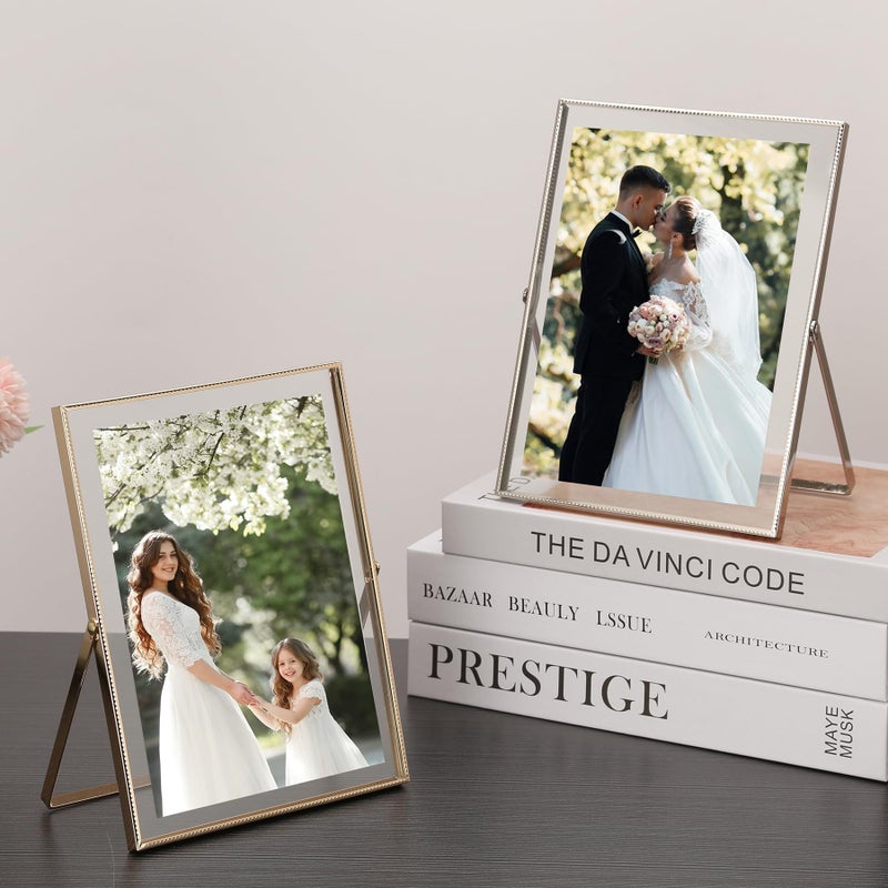 GorYeeFine Gold 6x8'''floating Photo Frame مجموعة من 2 لأحجام الصور (3.5x5''4x6''5x7 '') حافة المعادن البسيطة حافة العائمة العائمة إطارات الصور الذهب من أجل الطاولة/الرف الهدايا الأنيقة للزفاف (حجم الإطار 6 × 8''PICTURE حجم 4x6 '' إلى 5x7 '') - Image 5