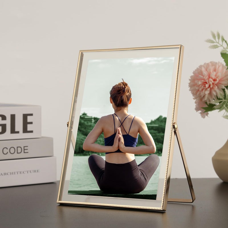 GorYeeFine Gold 6x8'''floating Photo Frame مجموعة من 2 لأحجام الصور (3.5x5''4x6''5x7 '') حافة المعادن البسيطة حافة العائمة العائمة إطارات الصور الذهب من أجل الطاولة/الرف الهدايا الأنيقة للزفاف (حجم الإطار 6 × 8''PICTURE حجم 4x6 '' إلى 5x7 '') - Image 3