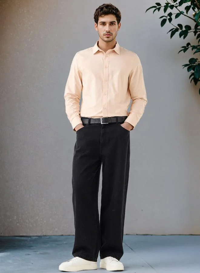 Splash FAV Men's Button Down Collar Textured Long Sleeves Shirt