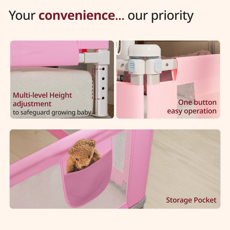 LuvLap Bed Rail Guard for Baby/Kids Safety, 180cm x 72 cm, Portable & Foldable, Baby Safety Essential, Adjustable Height, fits All Bed Sizes (Pink - Without Print) - Image 3