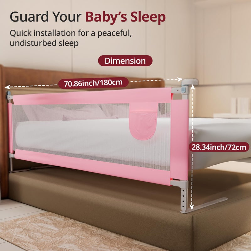 LuvLap Bed Rail Guard for Baby/Kids Safety, 180cm x 72 cm, Portable & Foldable, Baby Safety Essential, Adjustable Height, fits All Bed Sizes (Pink - Without Print) - Image 4