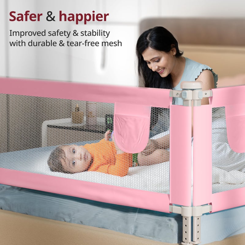 LuvLap Bed Rail Guard for Baby/Kids Safety, 180cm x 72 cm, Portable & Foldable, Baby Safety Essential, Adjustable Height, fits All Bed Sizes (Pink - Without Print) - Image 2