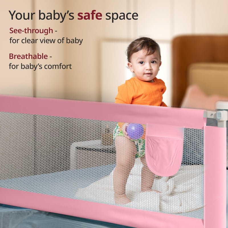 LuvLap Bed Rail Guard for Baby/Kids Safety, 180cm x 72 cm, Portable & Foldable, Baby Safety Essential, Adjustable Height, fits All Bed Sizes (Pink - Without Print) - Image 5