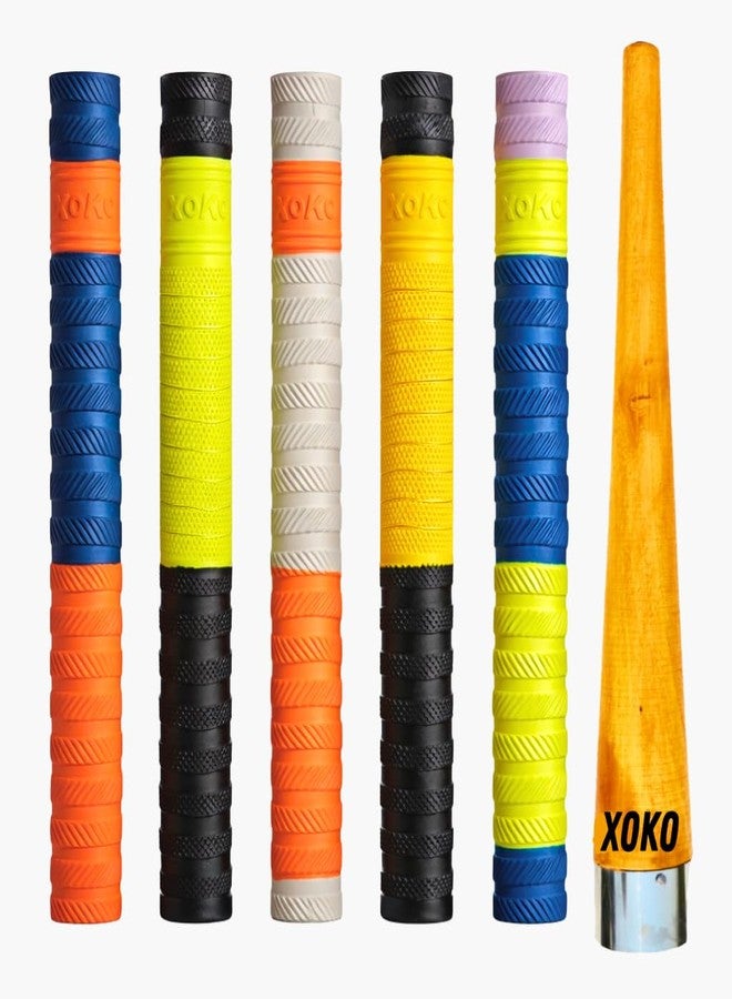 xoko Premium Cricket Bat Handle Rubber 5 Grips for Enhanced Performance With Better Shock Absorption And 1 Wooden Gripper Cone (pack of 6) - Image 1