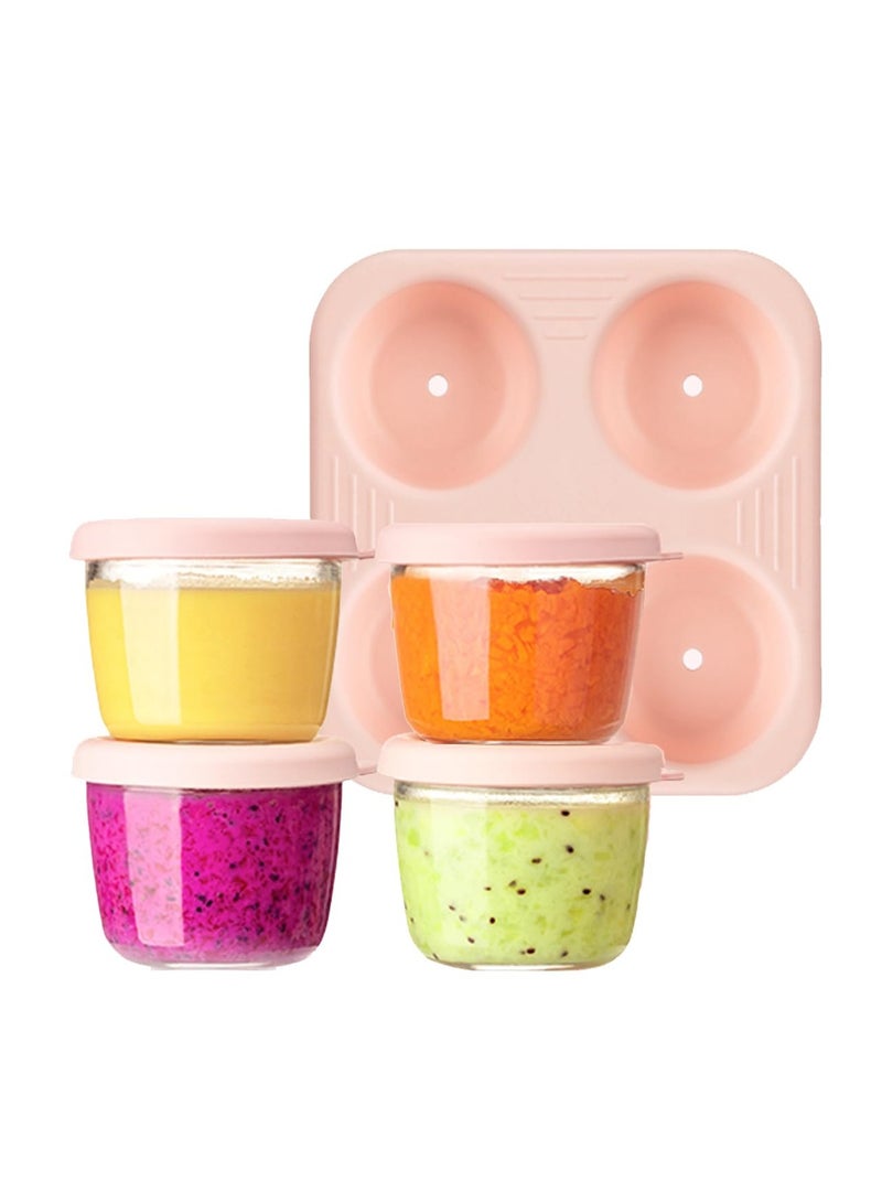 KASTWAVE 4 Pcs 2.6oz Glass Baby Food Jars, BPA-Free, Leakproof Airtight Reusable Baby Puree Containers, Small Food Storage Containers with Lids and Stackable Tray - Image 1
