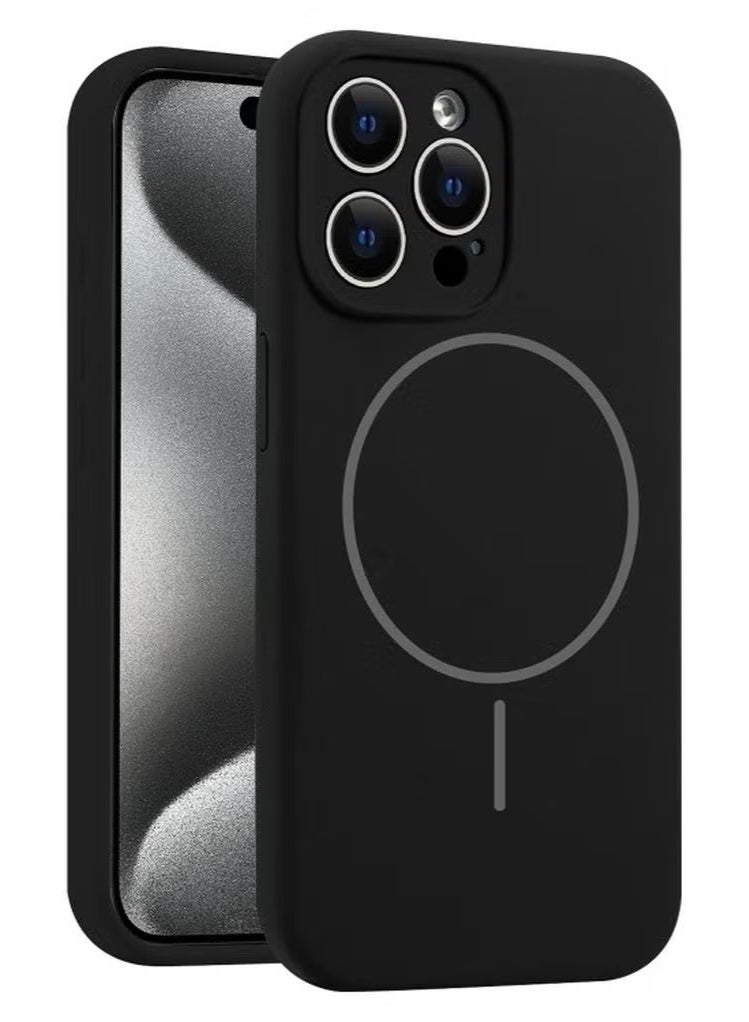 غطاء سيليكون متوافق مع حافظة iPhone 16 Pro، حافظة سيليكون سائلة، غطاء واقي لكامل الجسم، مقاوم للصدمات، حافظة هاتف رفيعة، بطانة ناعمة من الألياف الدقيقة المقاومة للخدش – أسود